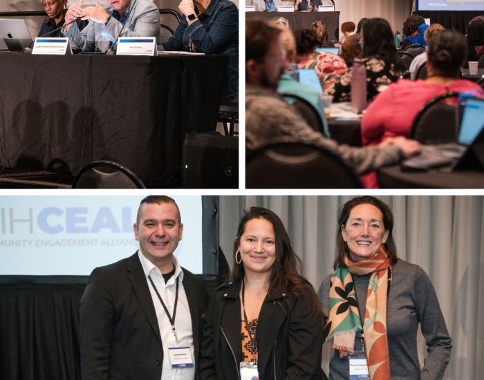 triptych of people at a seminar